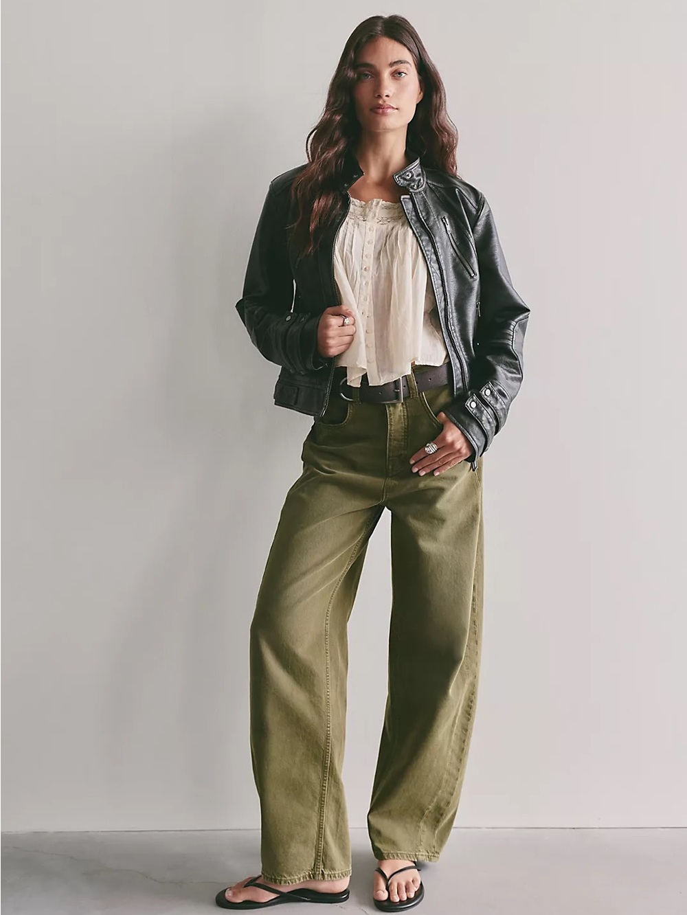 NWT FREE PEOPLE WE THE FREE Truro Baggy Puddle Jeans | Avocado MSRP $148 Size 30